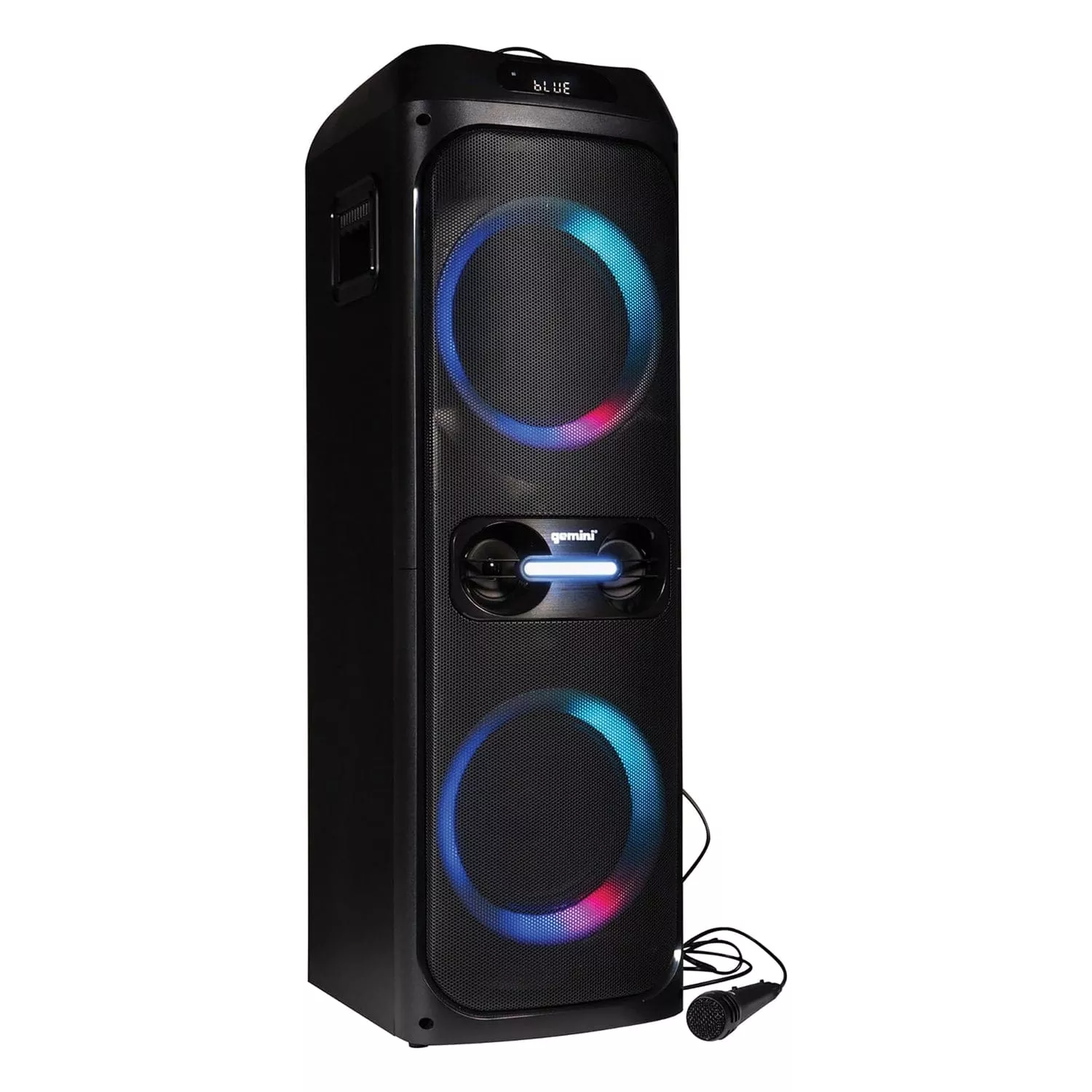 Gemini Portable Bluetooth TWS Speaker with LED Party Lighting and Wired Microphone, Black, GHK-2800