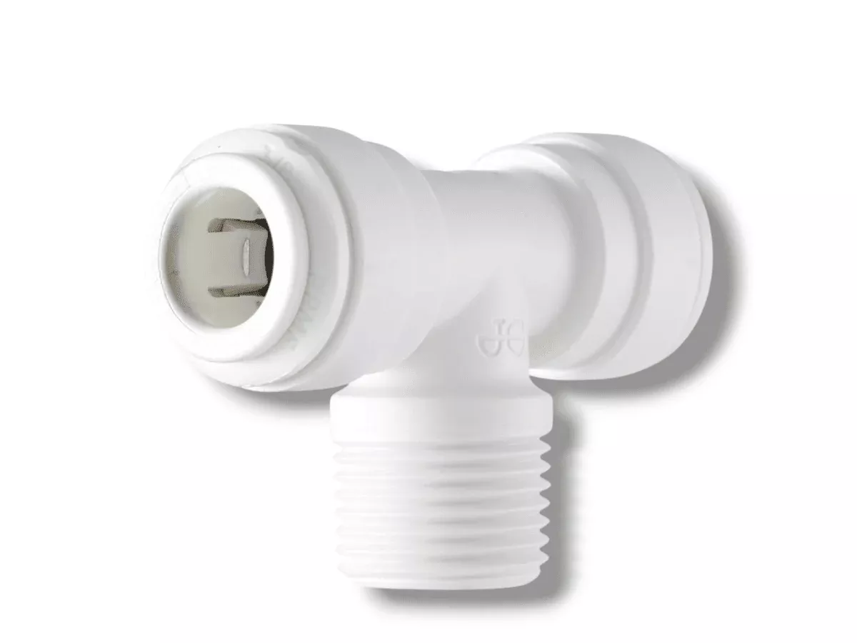 John Guest PP641223W Fixed Tee Adapter Polypro - 3/8" x 3/8" x 3/8" NPTF Thread
