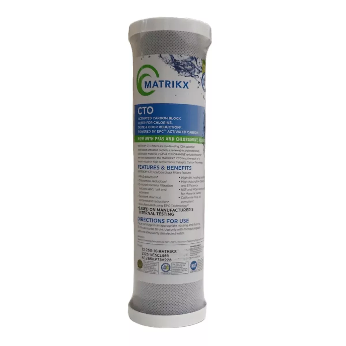 Matrikx 32-250-10-MATRIKX CTO 5-Micron 2.5" X 10"Chlorine/Taste/Odor, Sediment/Dirt/Rust