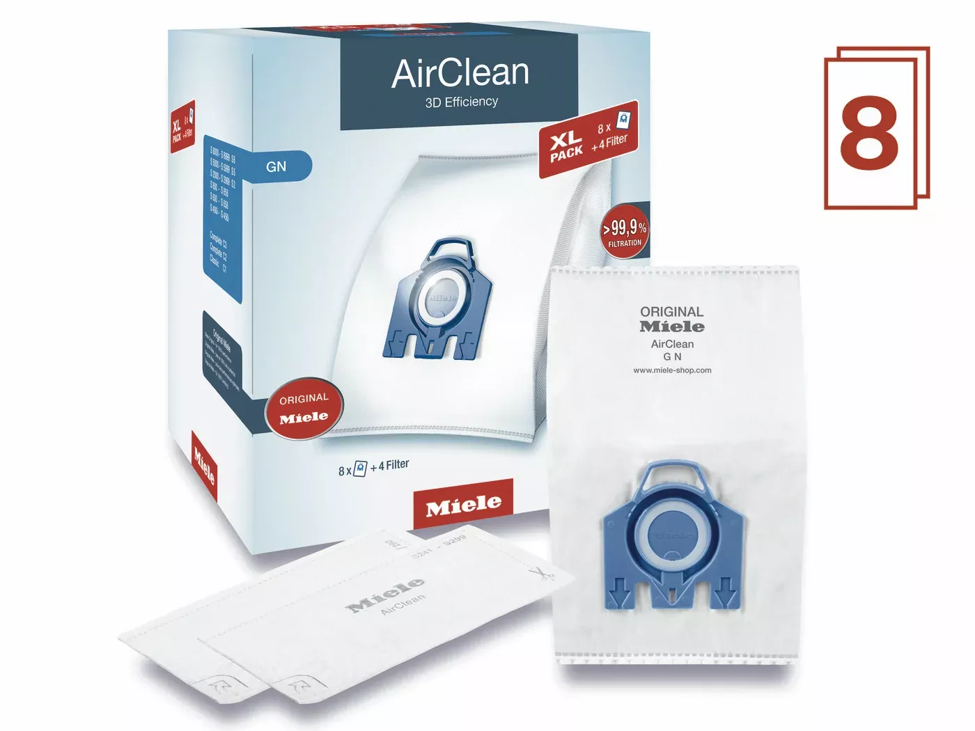 Miele AirClean 3D Efficiency GN Dustbags XL 8 PACK