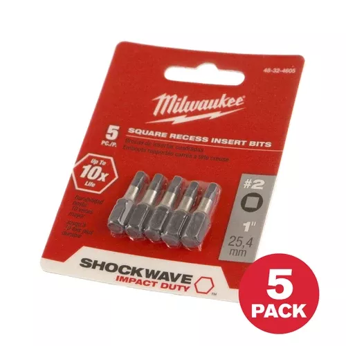 Milwaukee 5-Piece #2 Square Recess Shockwave 1" Bits
