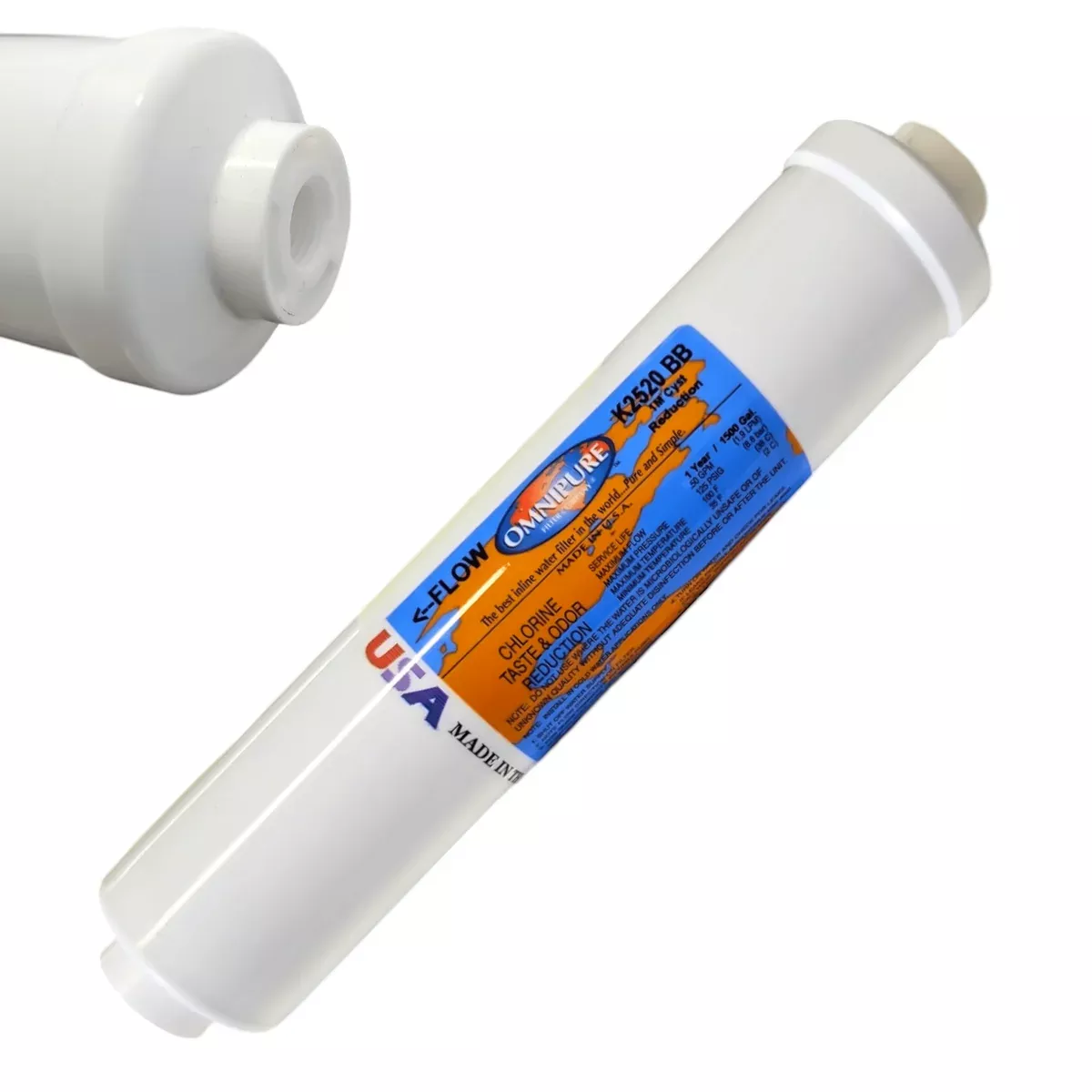 Omnipure K2520-BB Inline GAC 1 Micron 10" x 2" Postfilter 1/4"FNPT