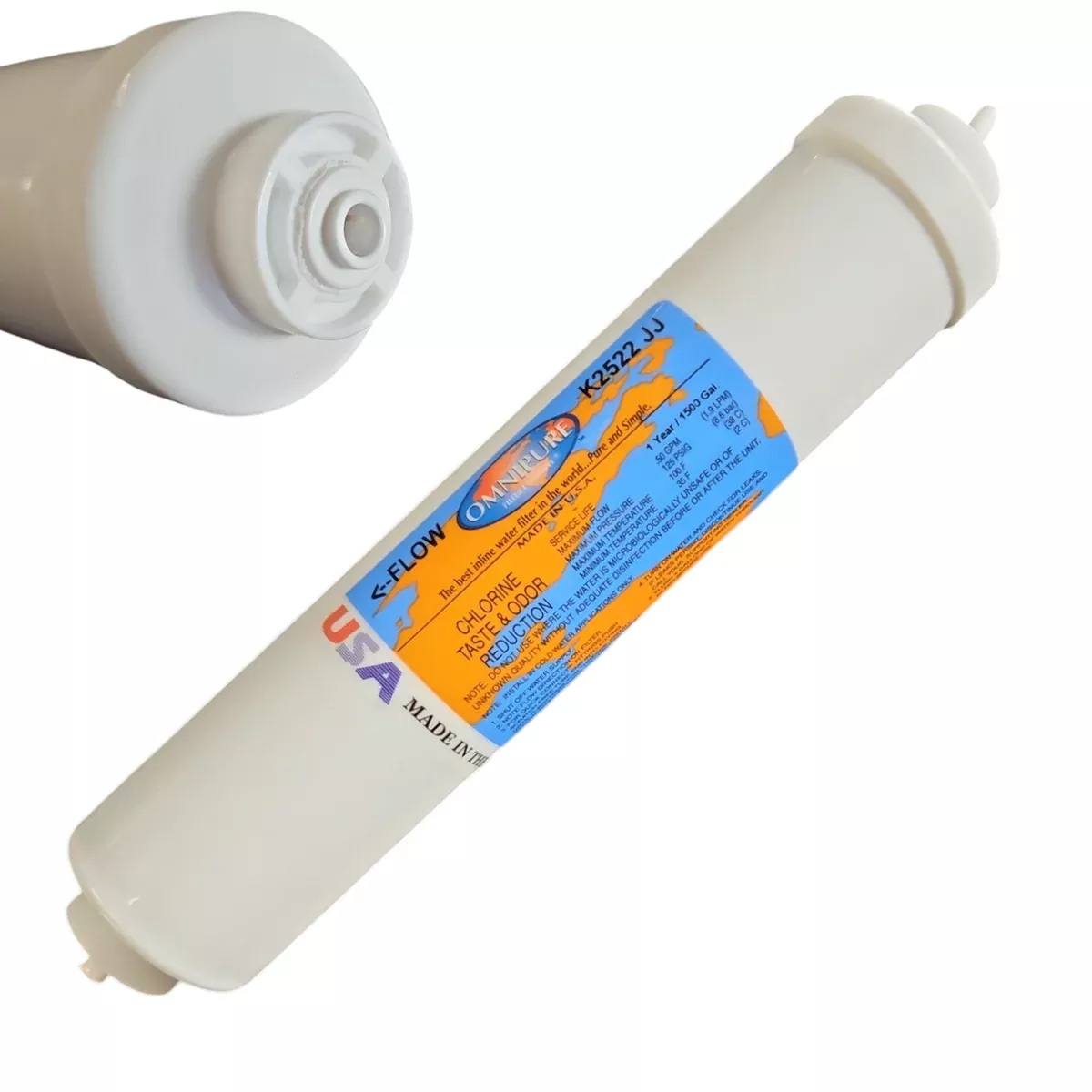 Omnipure K2522-JJ Inline GAC 10" x 2" Postfilter 1/4"QC