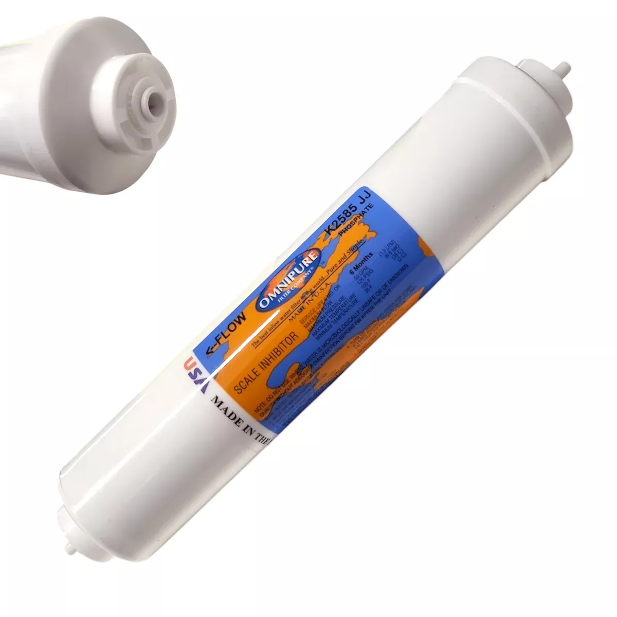 Omnipure K2585-JJ Phosphate Inline Icemaker- 10" x 2"Filter Everpure Compatible IN-12 CG-S 1/4" Quick Connect w/ Polyphosphate