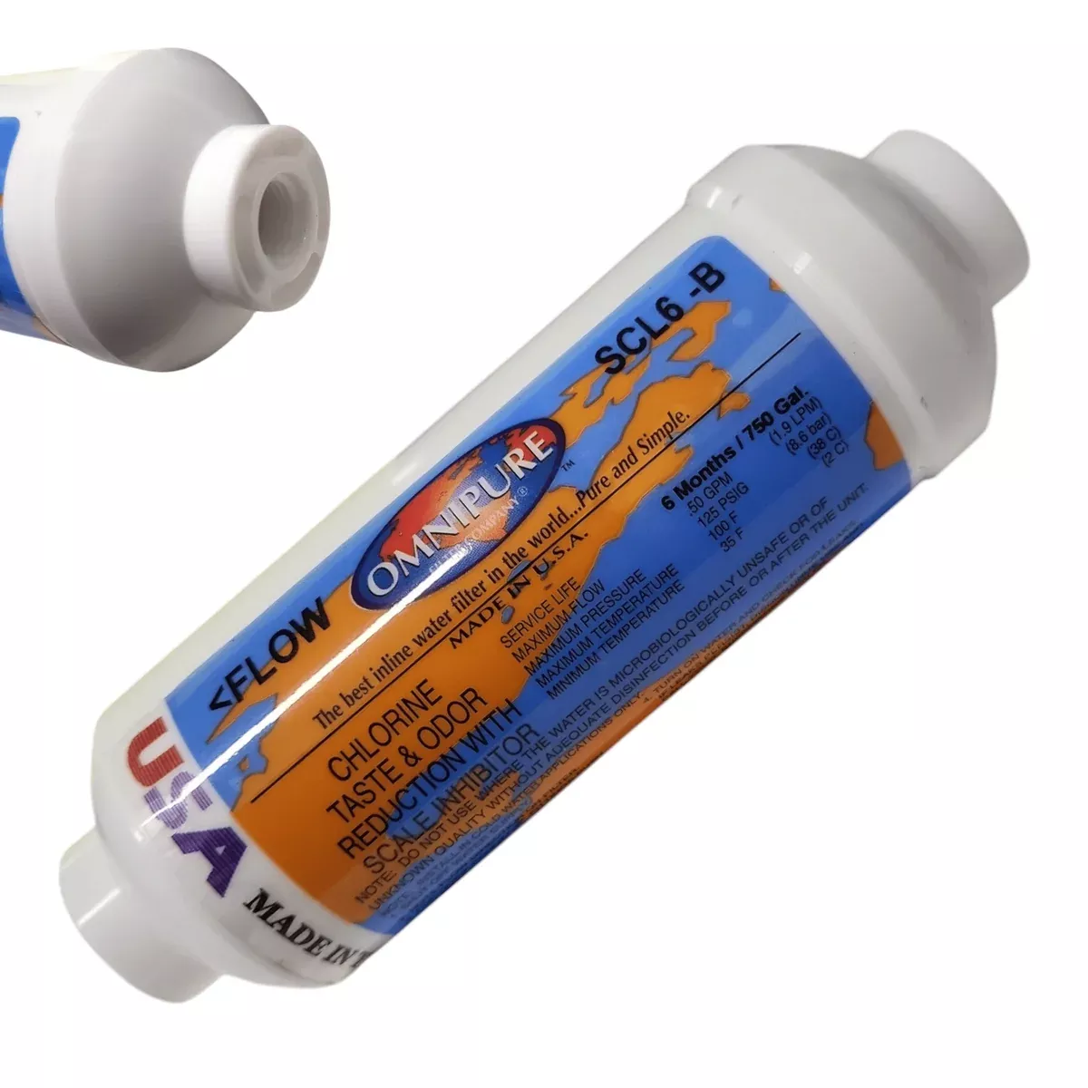 Omnipure SCL6-B Inline Icemaker GAC CTO/Scale - 6" x 2"Filter Everpure Compatible IN-6 CG-S 1/4" FNPT