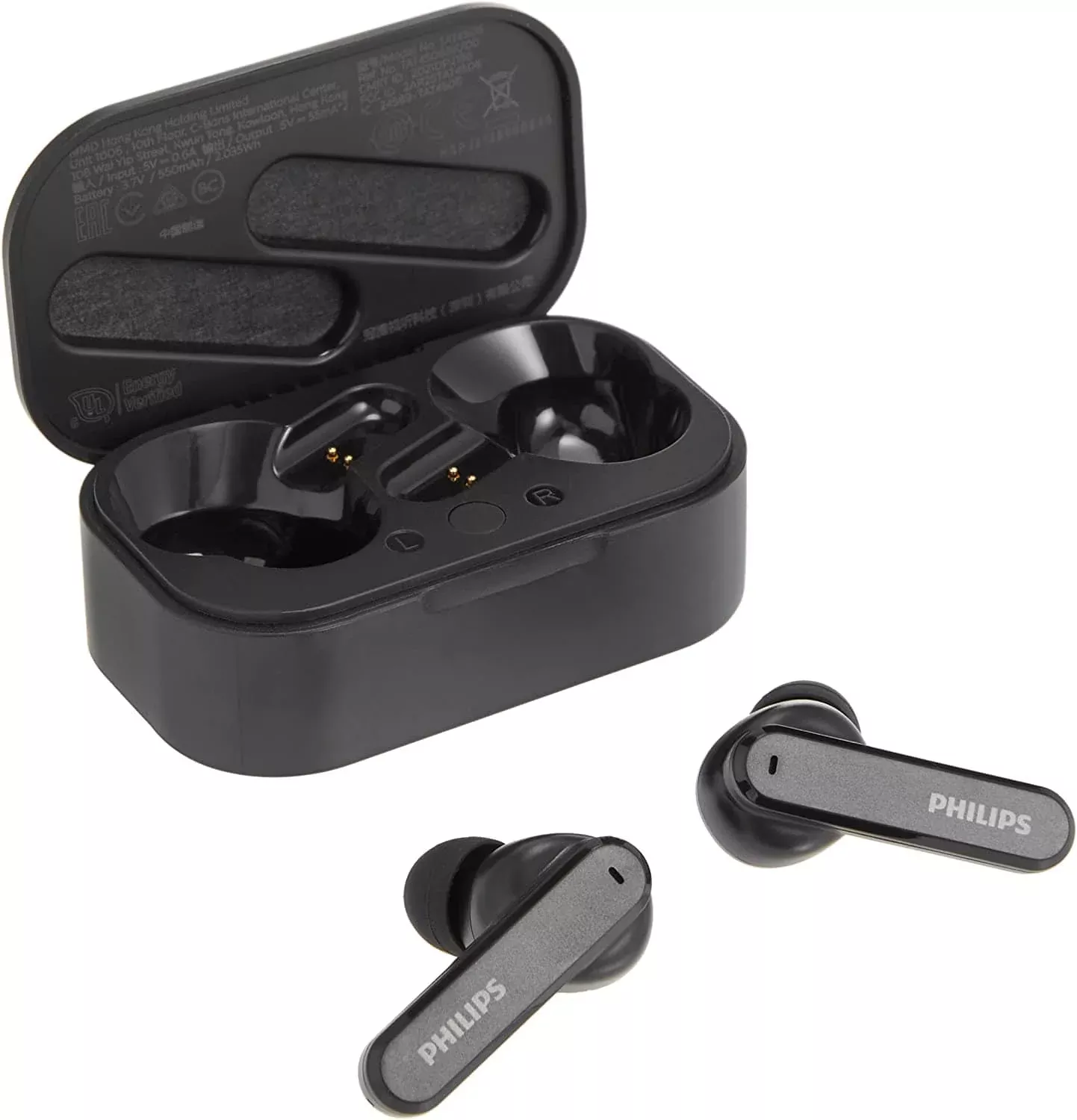 Philips True Wireless Headphones with Charging Case, Black