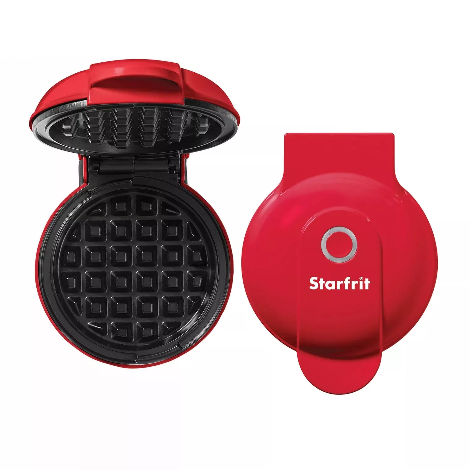 Starfrit 4-In. Electric Mini Waffle Maker, Red