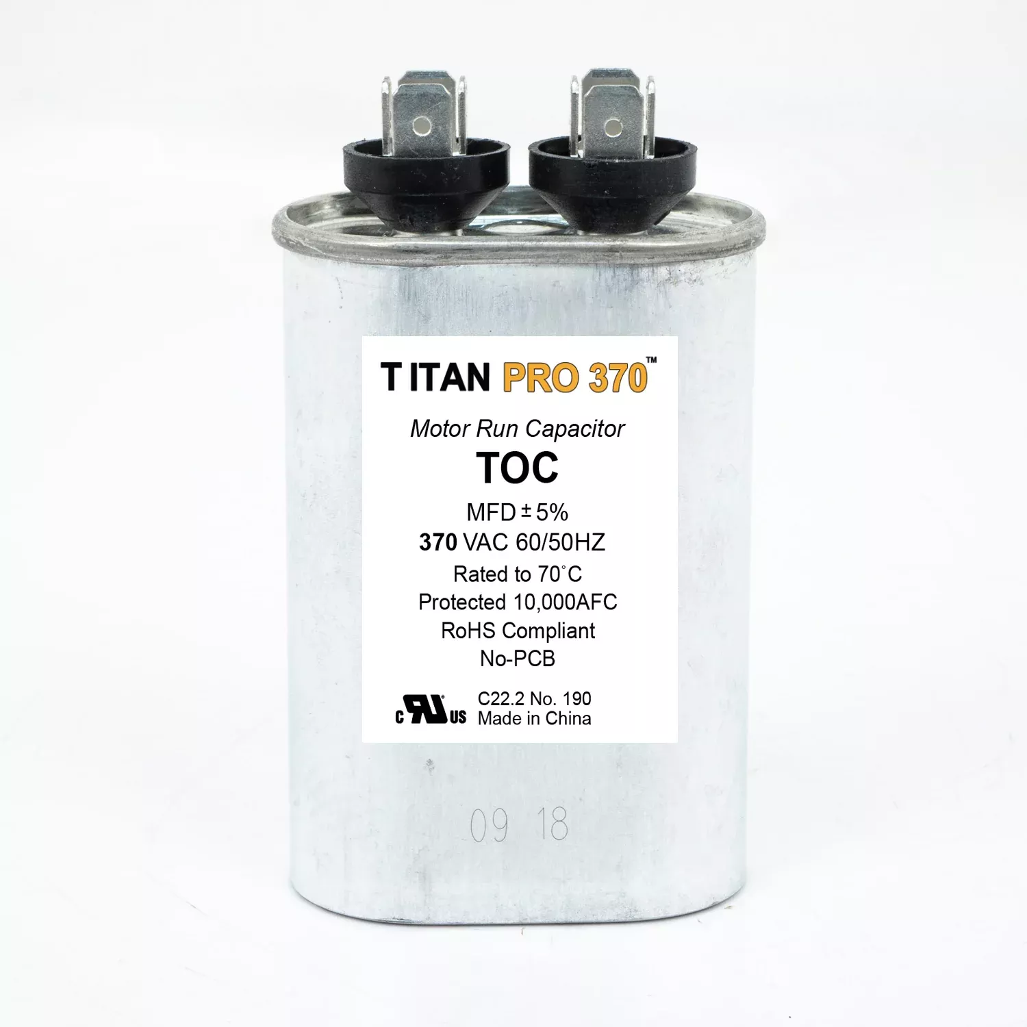 TOC30, Titan Capacitor Run 30mfd@370v Oval Diameter: 2-7/8 Height: 3-3/8