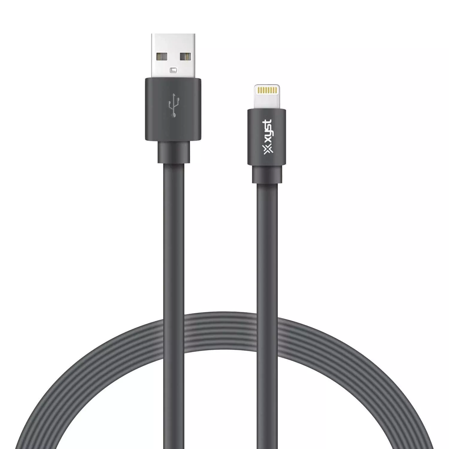 XYST Charge and Sync USB to Lightning Flat Cable, 4 Ft., Black