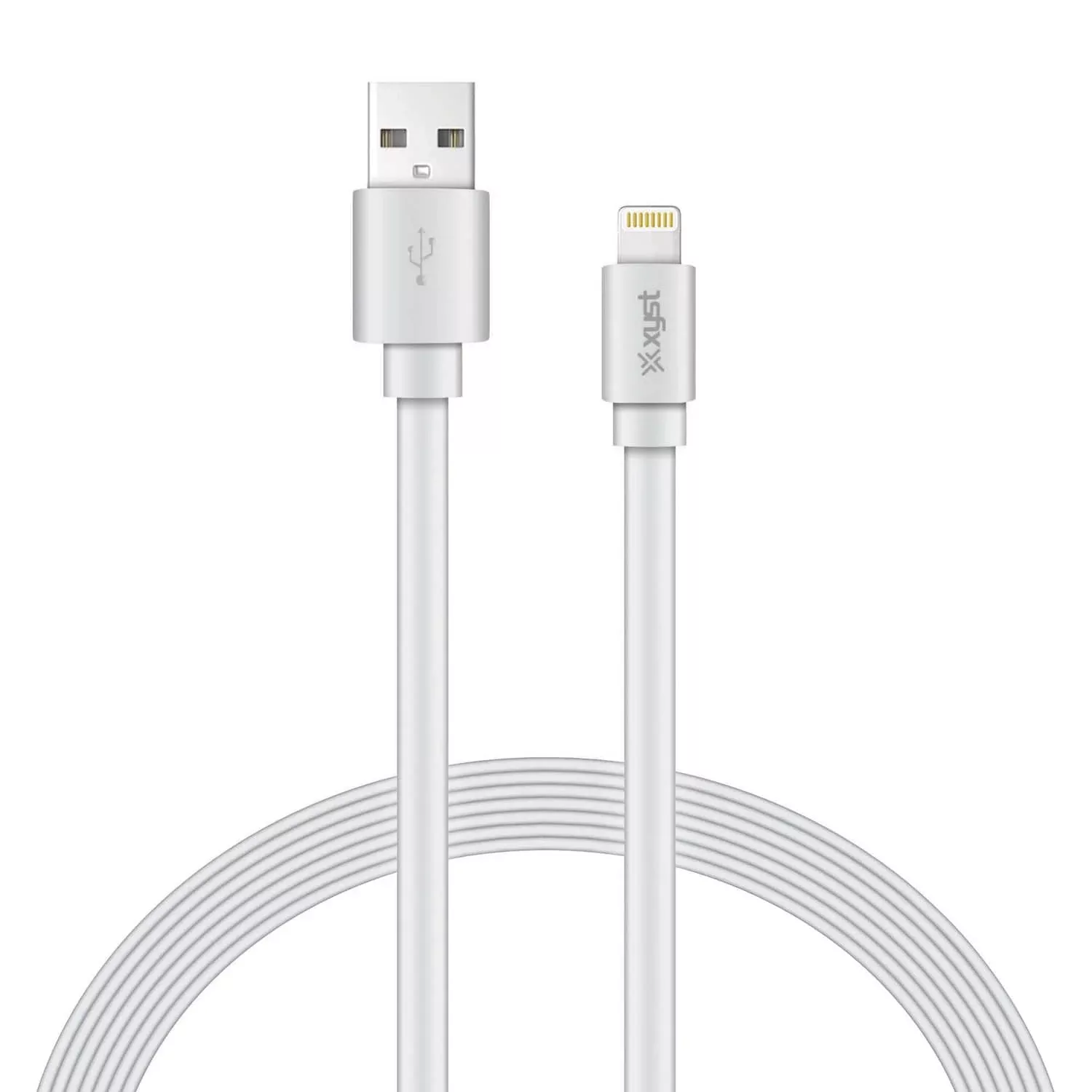 XYST Charge and Sync USB to Lightning Flat Cable, 4 Ft., White