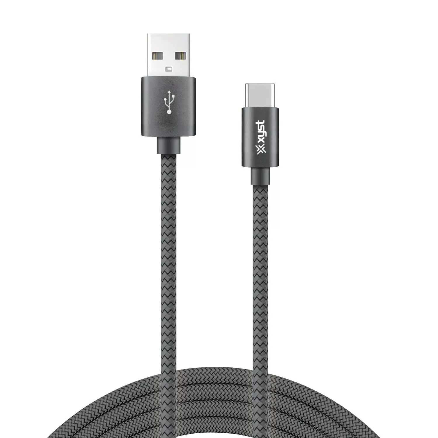 XYST Charge and Sync USB to USB-C Braided Cable, 10 Ft., Black