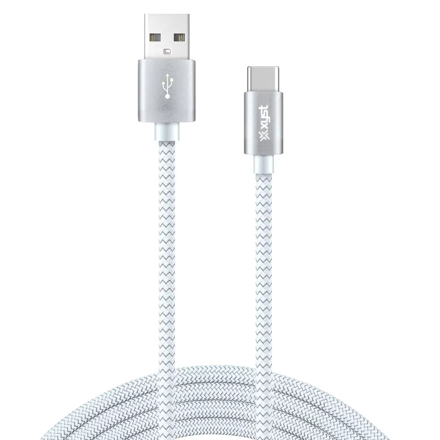 XYST Charge and Sync USB to USB-C Braided Cable, 10 Ft., White