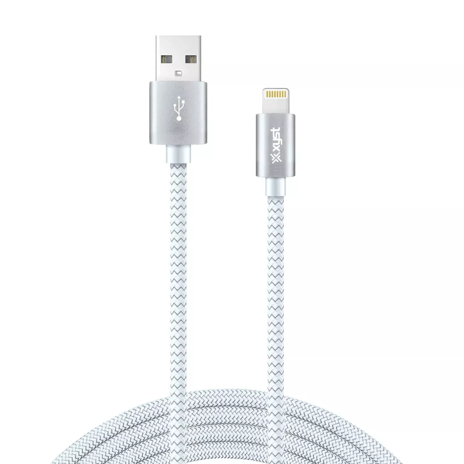 XYST USB to Lightning 10-Ft. Charge and Sync Braided Cable, for Smartphones and Tablets, White